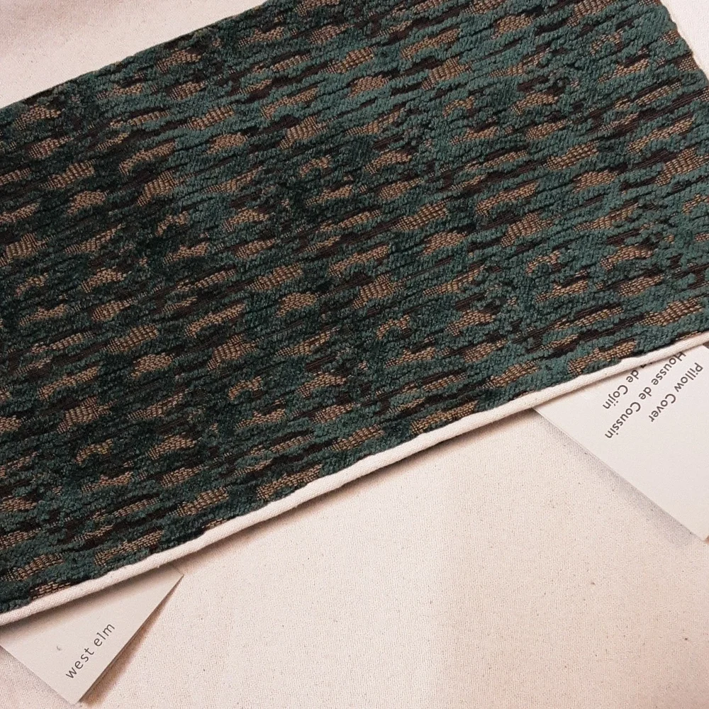 West Elm Jasper Green Beige Textured Chenille Pillow Cover 16x16 Bundle Of2